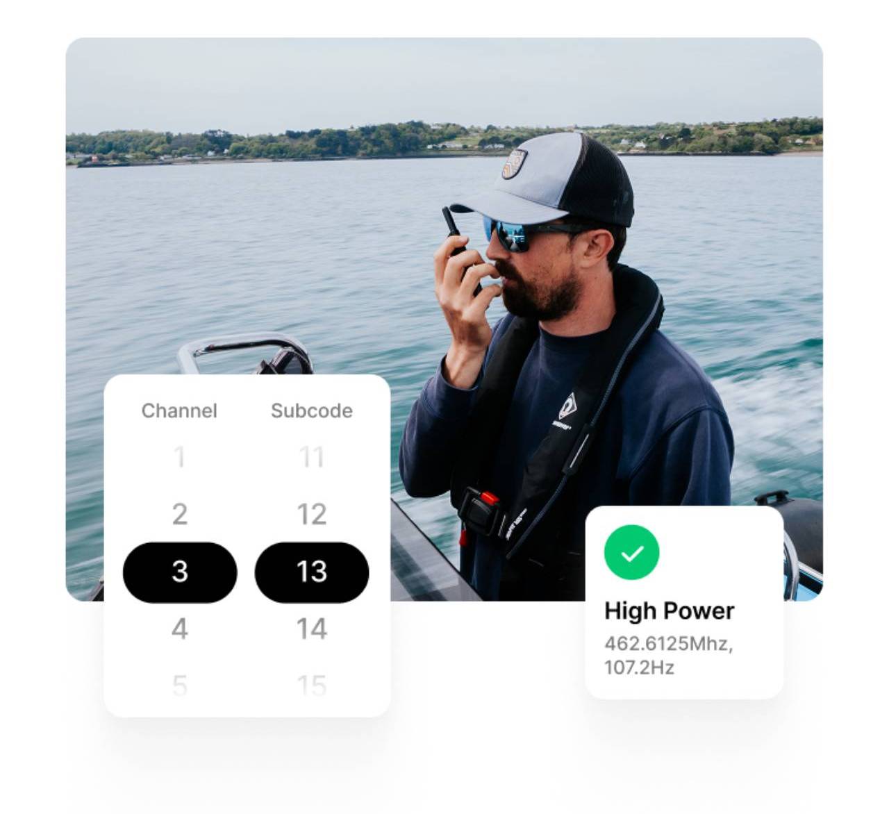 Smartphone screen displaying frequency set by custom Walkie-Words in Aleck Off Grid app