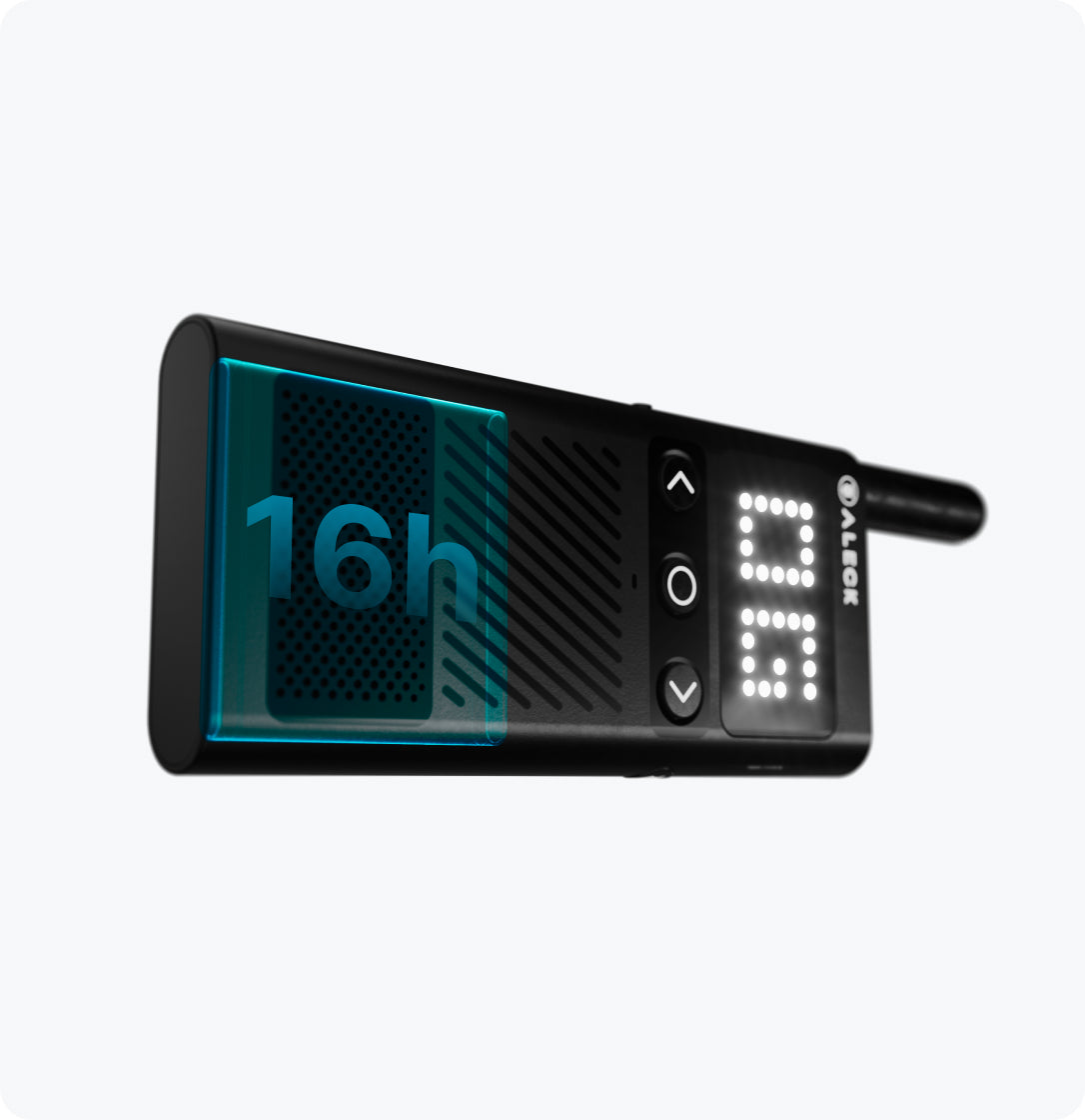 Aleck Off Grid walkie talkie with 16-hour battery life for long outdoor adventures