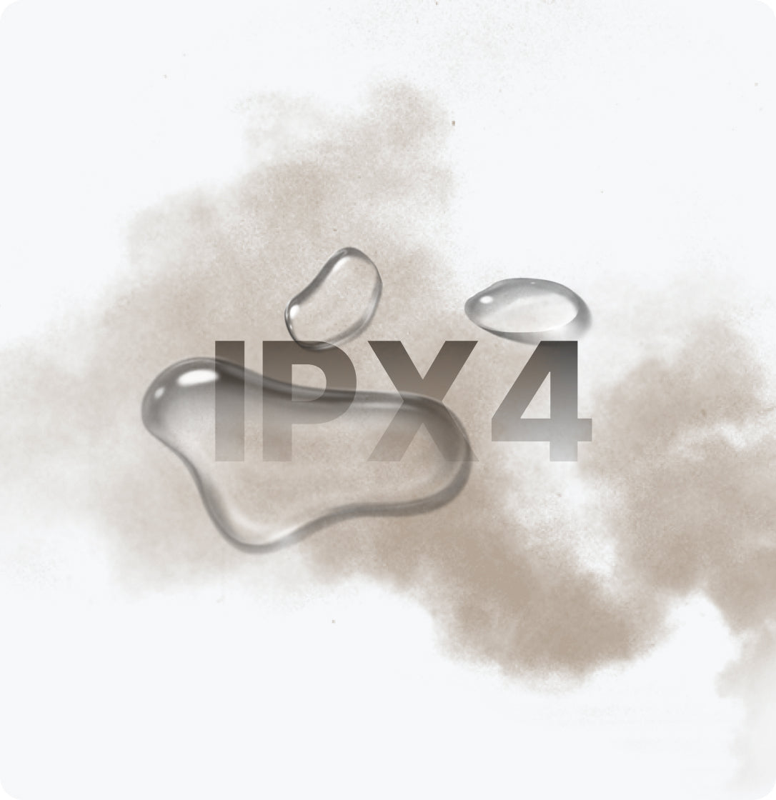 IPX4 rating with water and dust particles representing Aleck 006 snow helmet speaker durability
