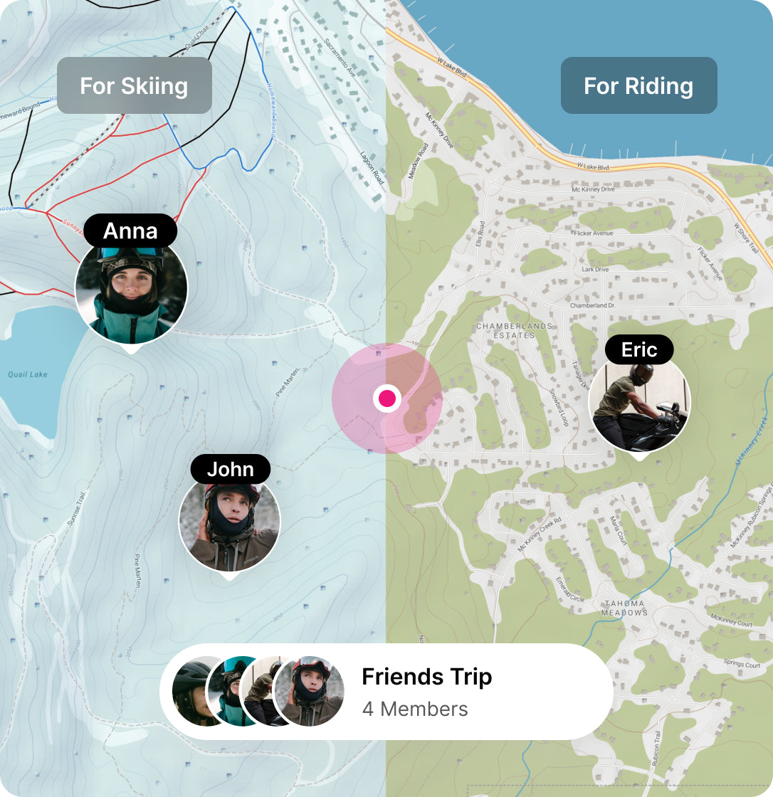 Live GPS map in Aleck app showing real-time location of friends