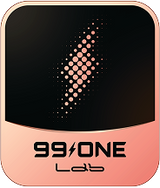 99One logo with a black and pink design on a black background
