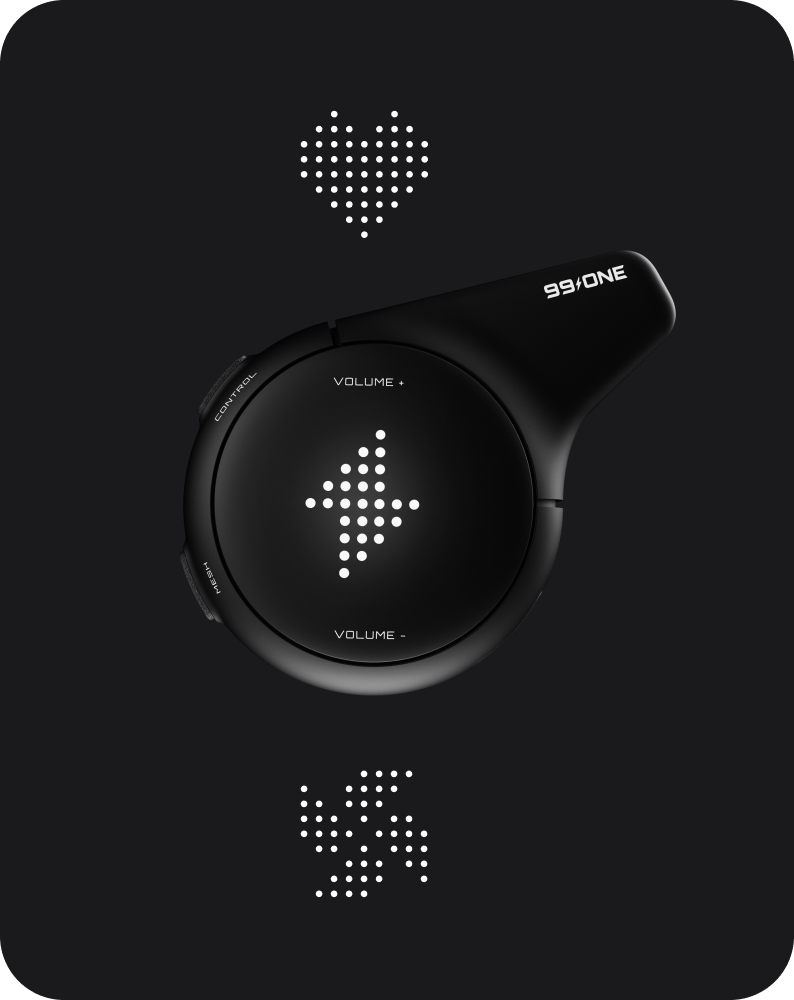 Black headphones with digital display on a black background