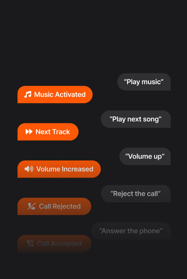 List of voice commands for music control on a dark background