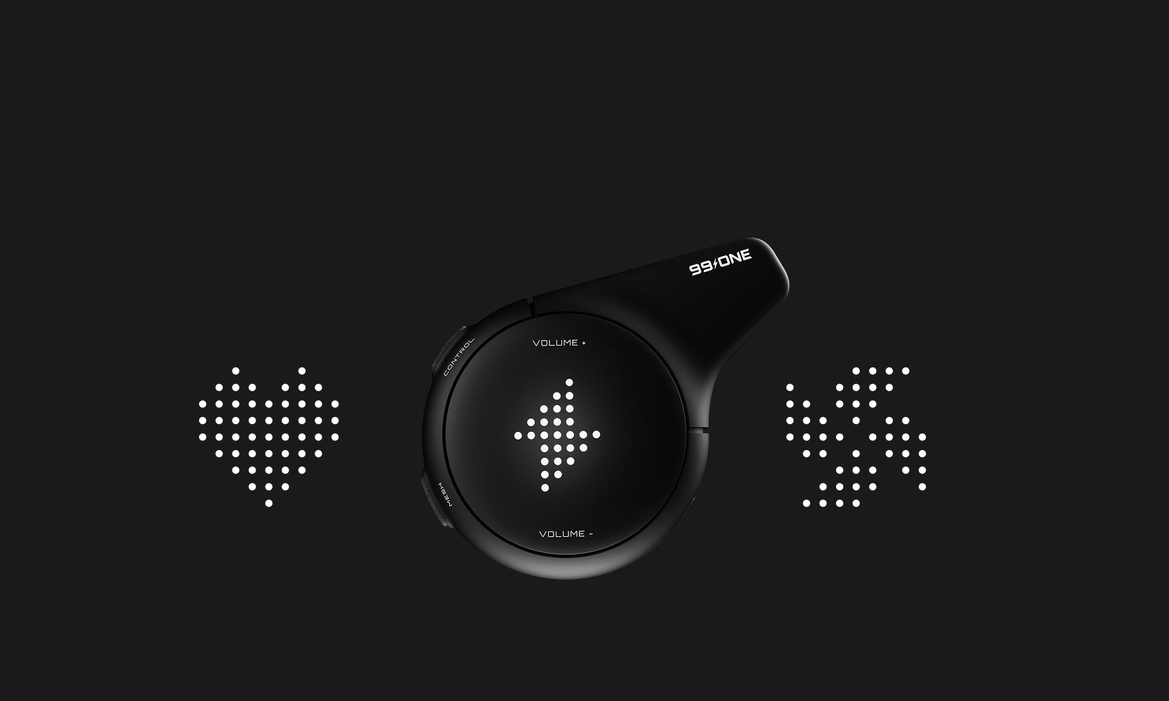 Black headphones with digital display on a black background