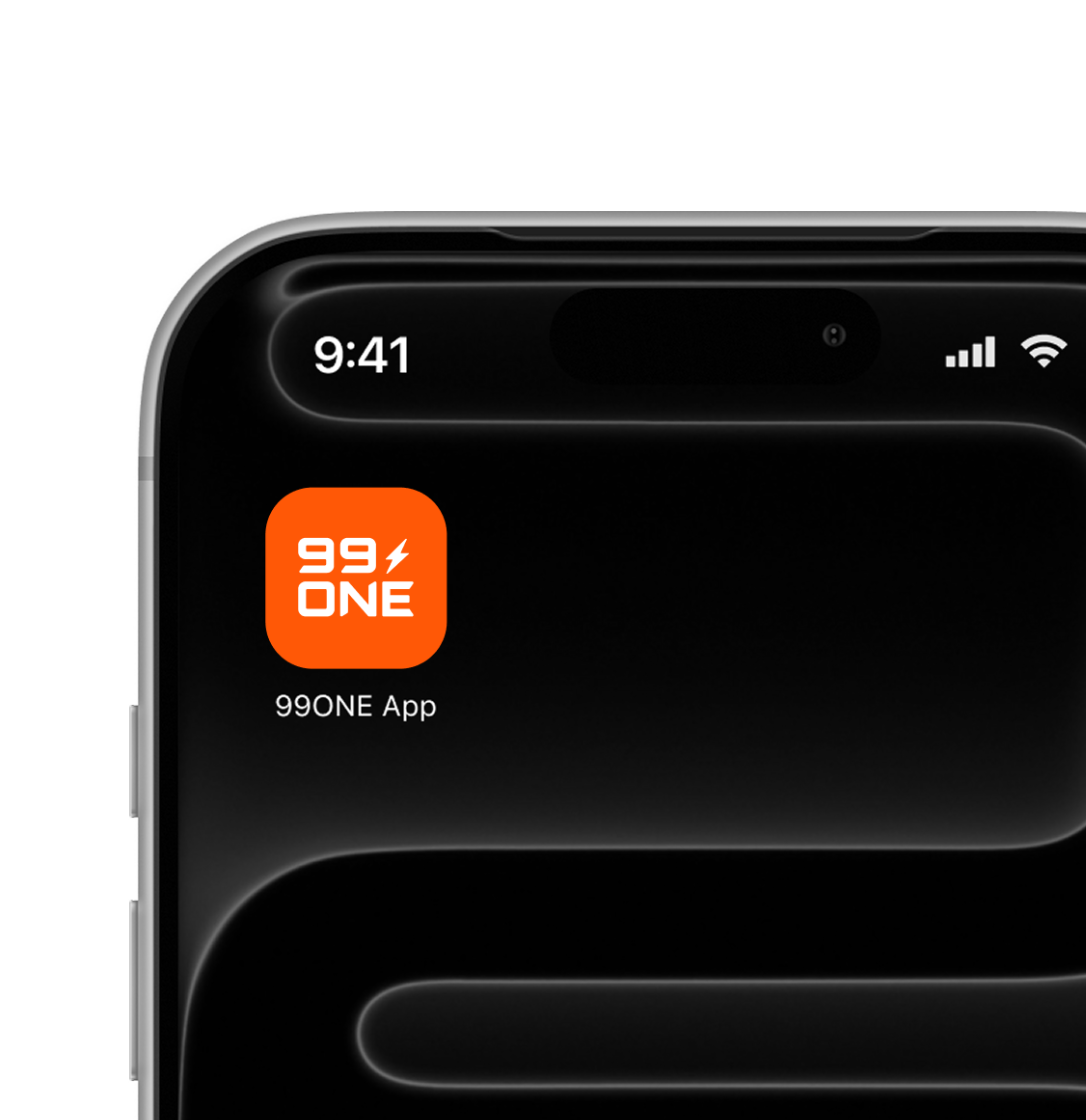 Phone screen displaying the 99ONE app icon on a white background
